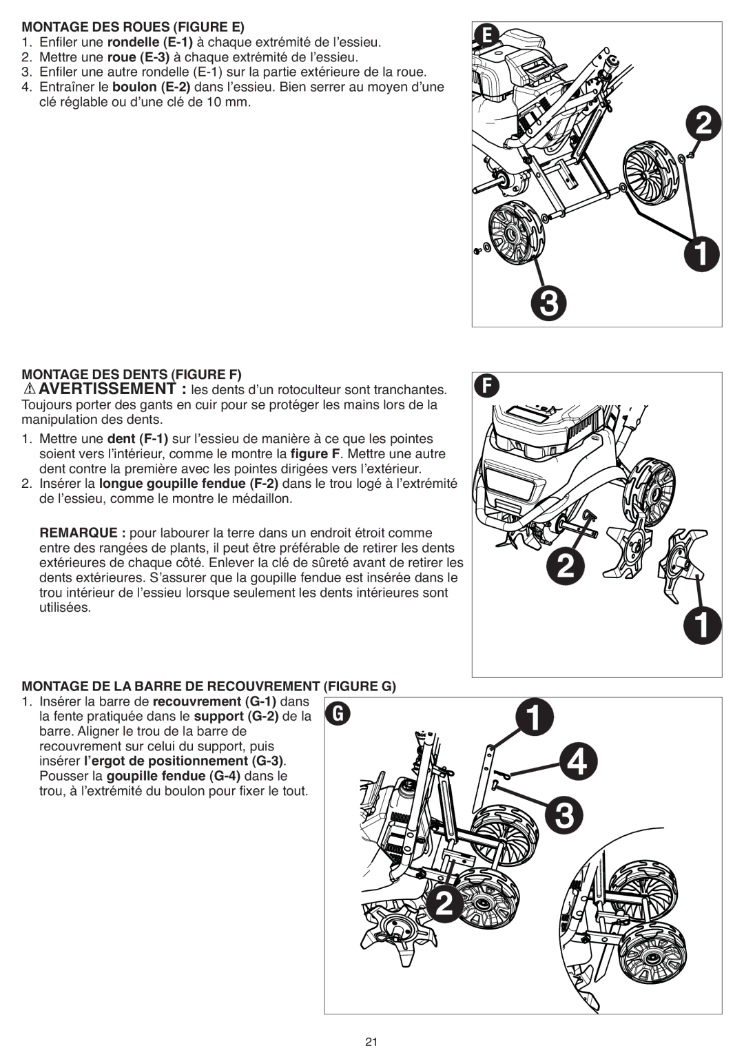 Black & Decker CTL36 instruction manual Montage DES Roues Figure E, Enfiler une rondelle E-1à chaque extrémité de lʼessieu 