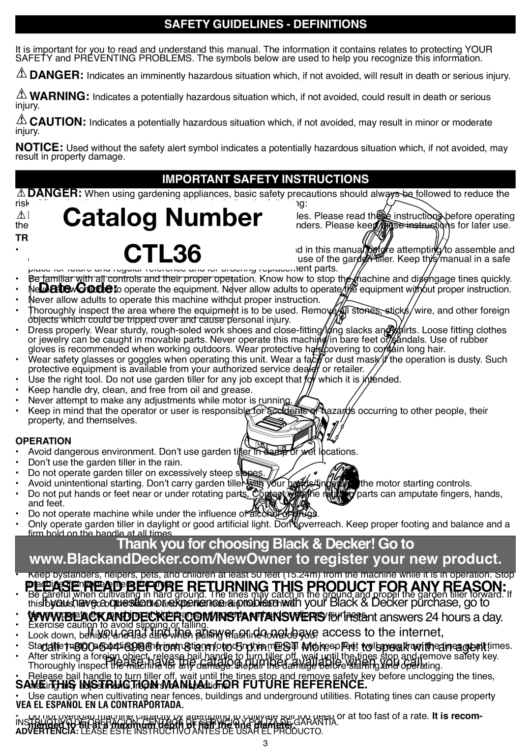 Black & Decker CTL36 instruction manual Safety Guidelines Definitions, Training, Operation 