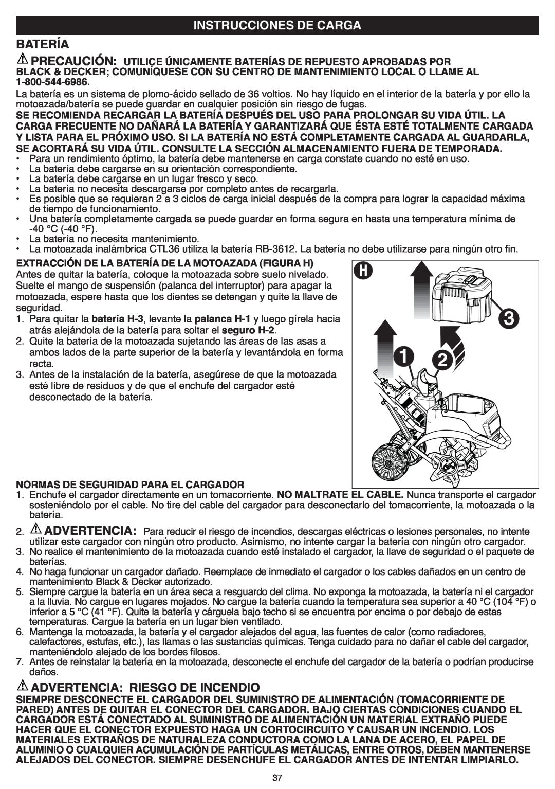 Black & Decker CTL36 Batería, Instrucciones De Carga, Precaución, Advertencia: Riesgo De Incendio, 1-800-544-6986 