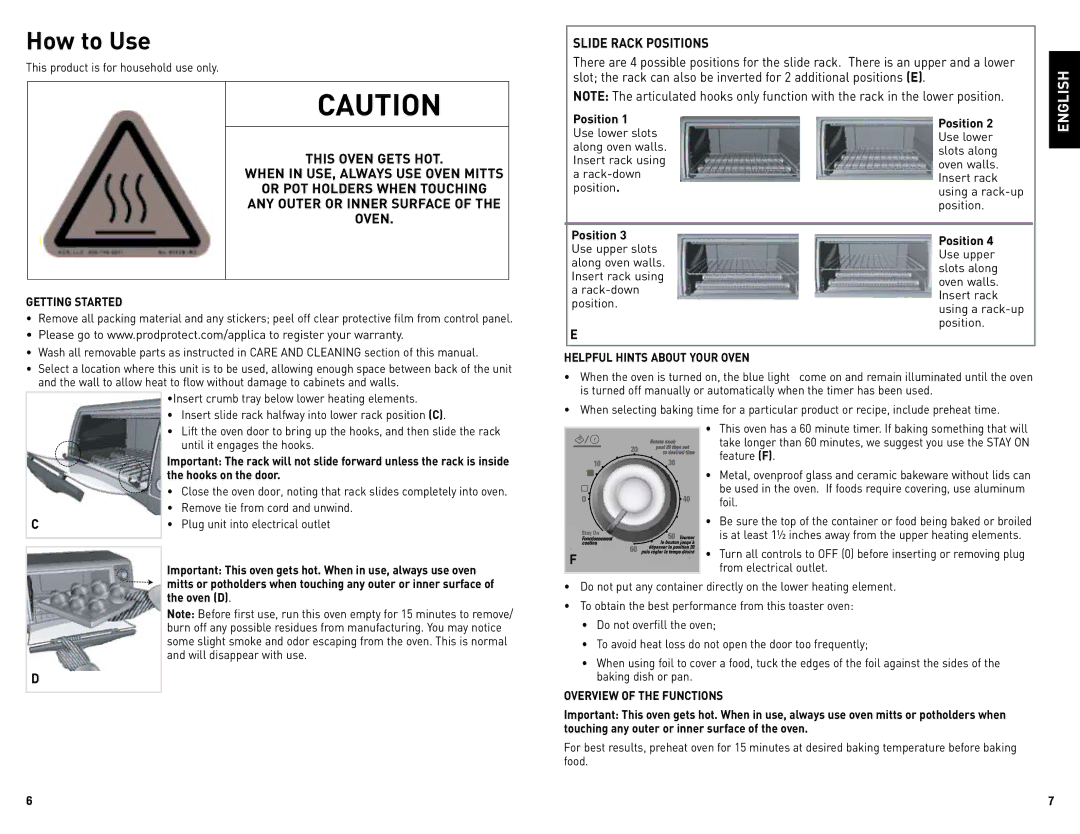 Black & Decker CTO4300BC, CTO4300WC manual Slide Rack Positions, ANY or Inner of the When TOUCHIOVENG.ANY Outer 