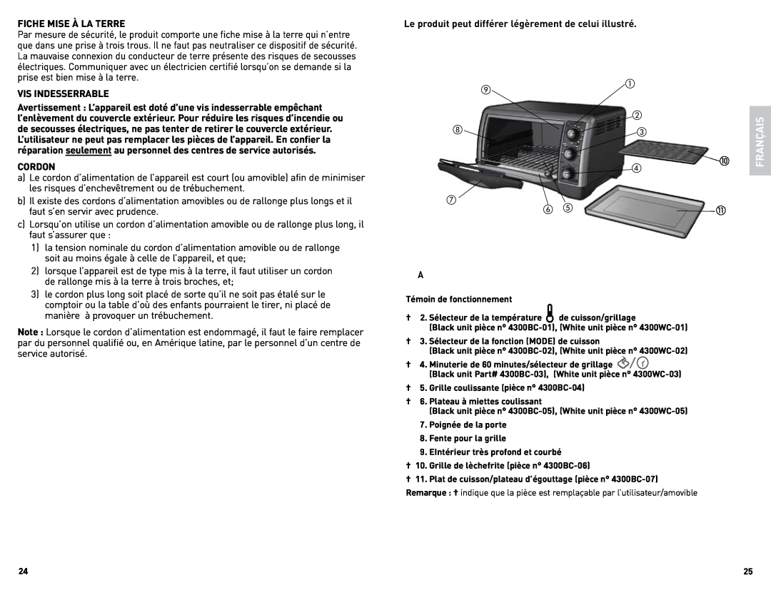 Black & Decker CTO4300WC, CTO4300BC manual Français 