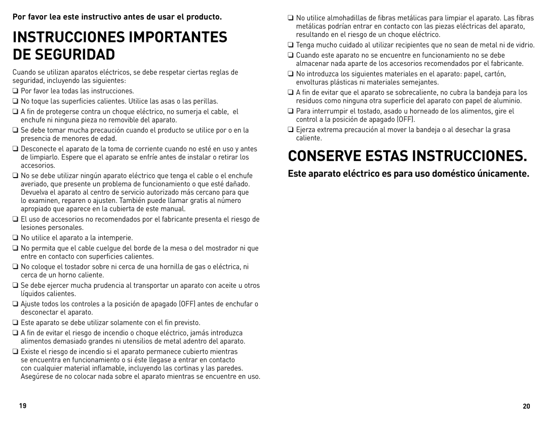 Black & Decker CTO4300BUC manual Instrucciones Importantes DE Seguridad 