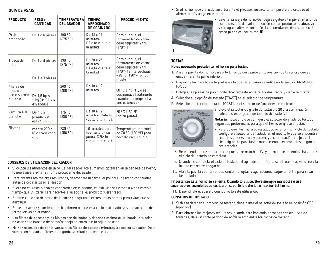 Black & Decker CTO4300BUC Guía DE Asar Producto Peso, Consejos DE Utilización DEL Asador, Tostar, Consejos DE Tostado 