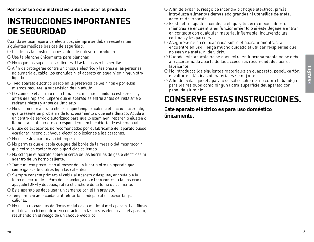 Black & Decker CTO4400R, CTO4500S, CTO4400B-02G, CTO4400B-06G, CTO4400B-03G manual Instrucciones Importantes DE Seguridad 