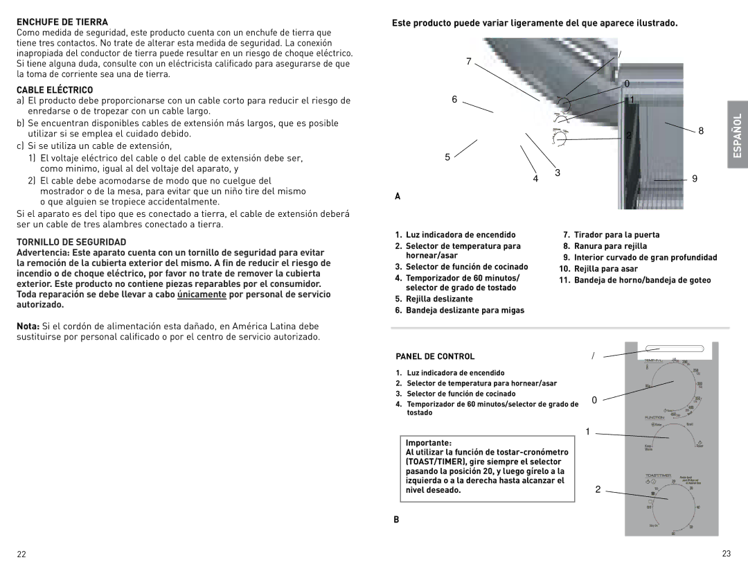 Black & Decker CTO4400R, CTO4500S, CTO4400B-02G, CTO4400B-06G, CTO4400B-03G, CTO4400BUC Enchufe DE Tierra, Cable Eléctrico 