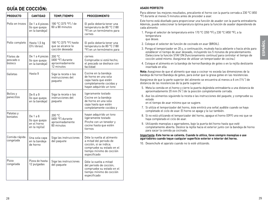 Black & Decker CTO4400B-06G Guía DE Cocción, Producto Cantidad TEMP./TIEMPO Procedimiento, Déle la vuelta al alimento 