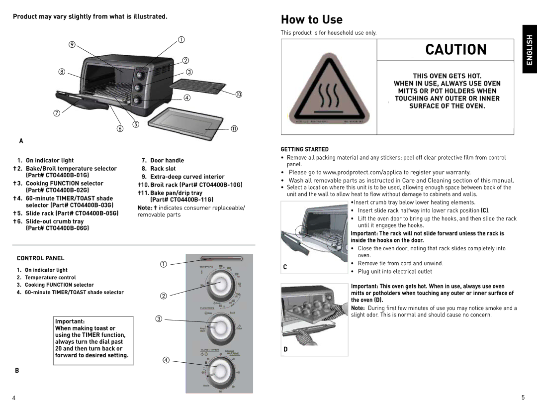 Black & Decker CTO4400B-02G, CTO4400R, CTO4500S manual How to Use, When in USE, Always USE Oven, Mitts or POT Holders When 