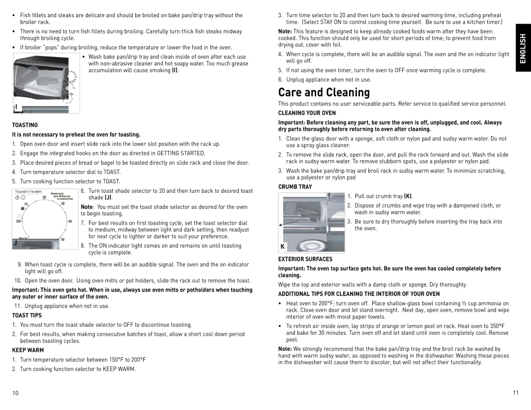 Black & Decker CTO4400B-01G, CTO4400R, CTO4500S, CTO4400B-02G, CTO4400B-06G, CTO4400B-03G, CTO4400B- 10G manual Care and Cleaning 