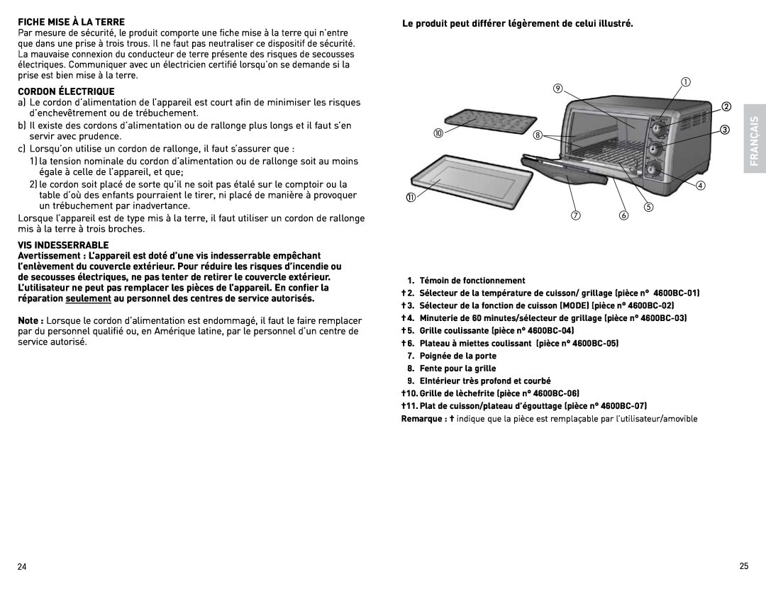 Black & Decker CTO4400BC manual Fiche Mise À La Terre 