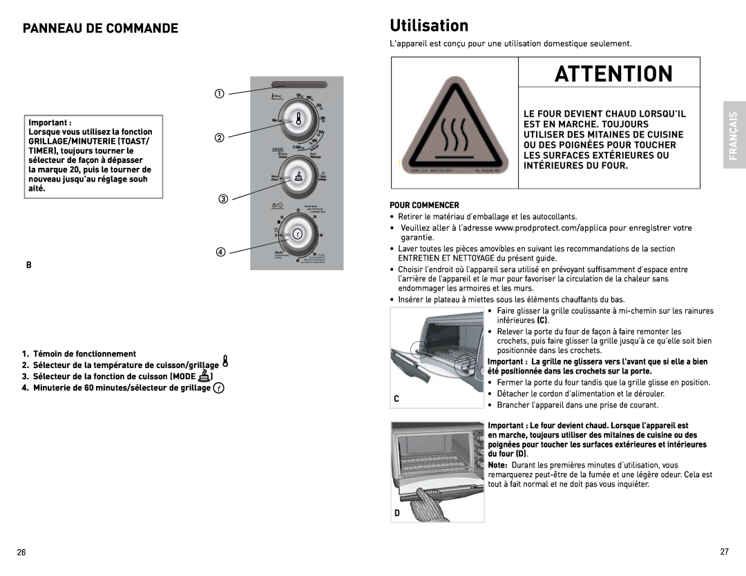 Black & Decker CTO4400BC manual Utilisation, Panneau De Commande, $ 65*0,   , Français 