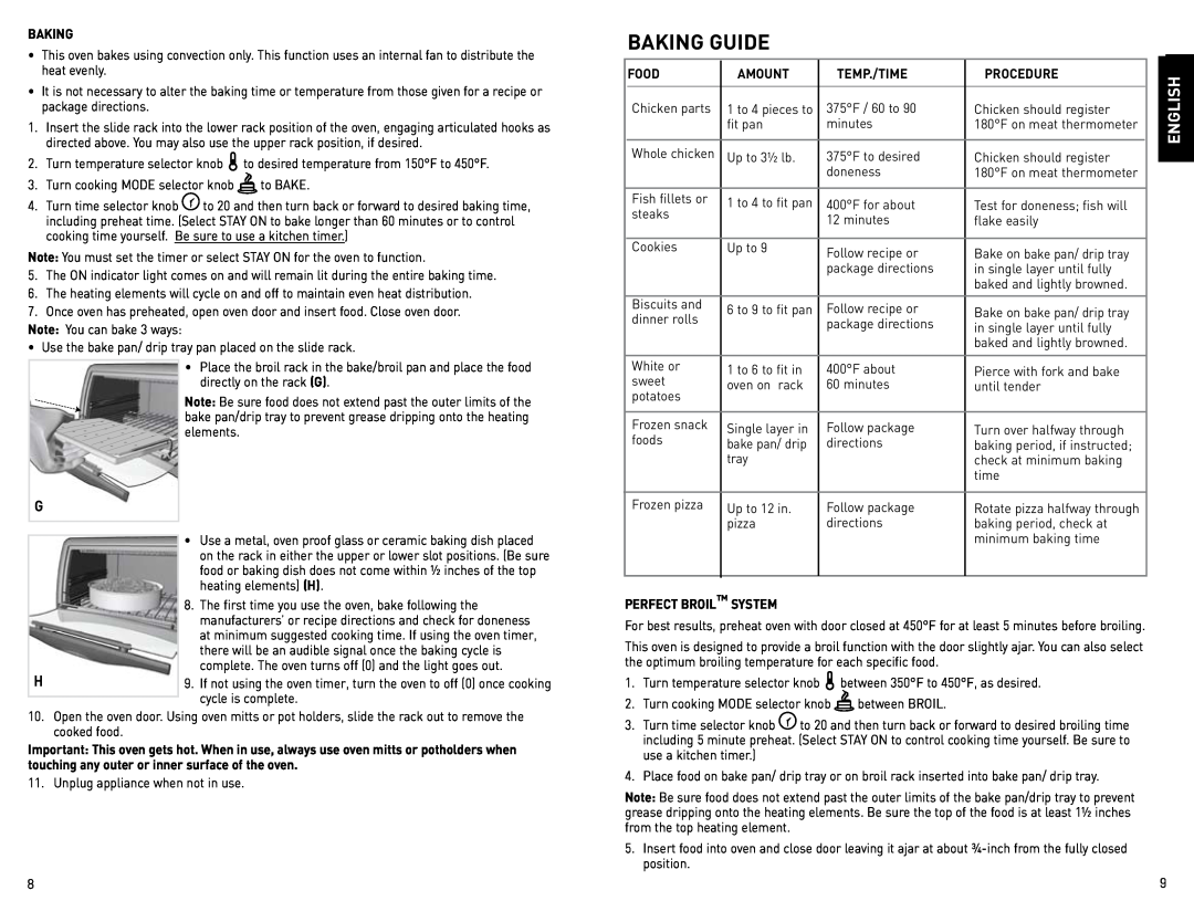 Black & Decker CTO4400BC manual Baking Guide, English 