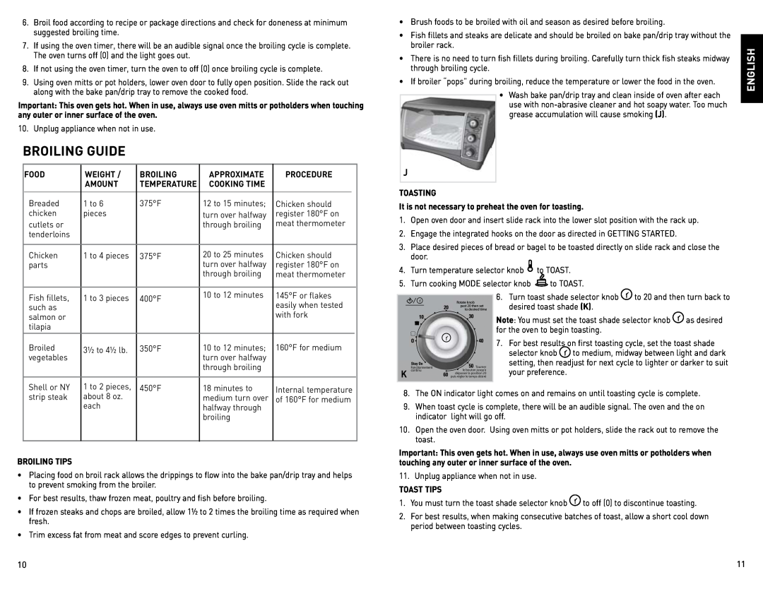 Black & Decker CTO4400BC manual Broiling Guide 