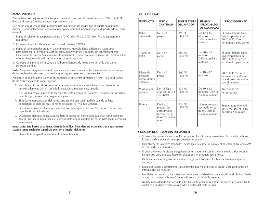 Black & Decker CTO4401B, CTO4501S manual Asado Perfecto, Guía DE Asar Producto Peso, Cuando se comprueba 