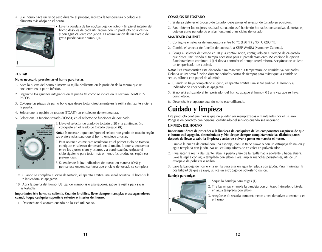 Black & Decker CTO4501S, CTO4401B manual Tostar, Consejos DE Tostado, Mantener Caliente, Limpieza DEL Horno 