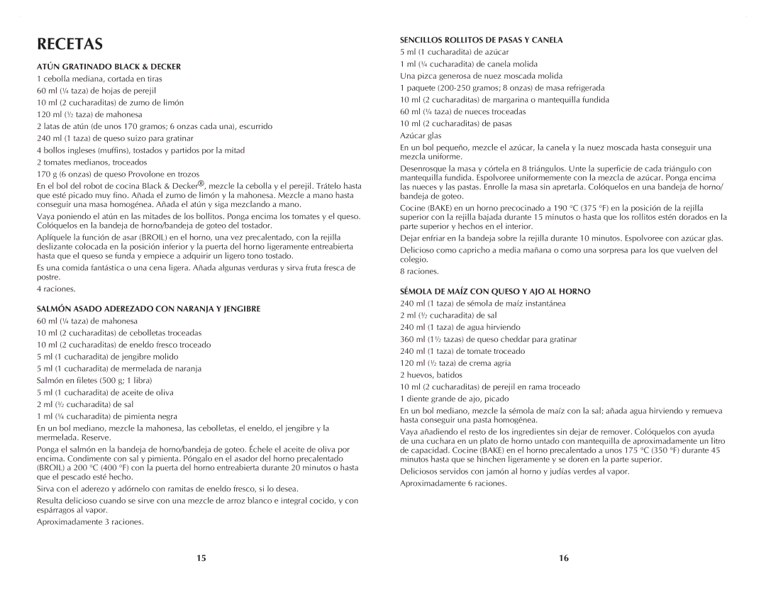 Black & Decker CTO4501S, CTO4401B manual Atún Gratinado Black & Decker, Salmón Asado Aderezado CON Naranja Y Jengibre 