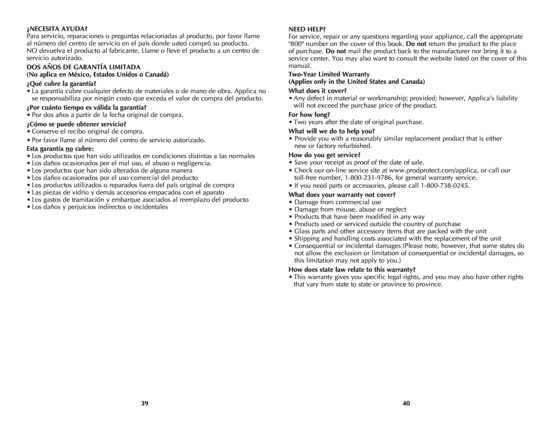 Black & Decker CTO4501S manual ¿Necesita Ayuda?, Dos Años De Garantía Limitada, ¿Por cuánto tiempo es válida la garantía? 