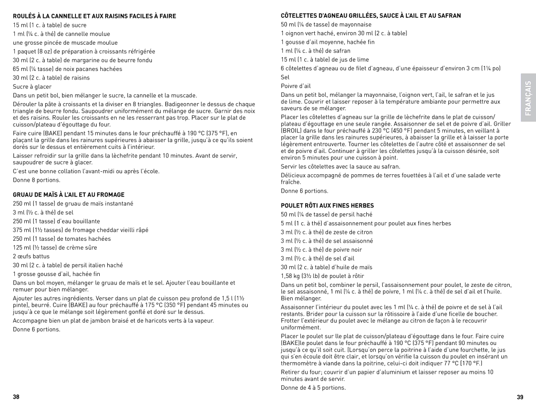 Black & Decker CTO4500SCUC manual Roulés À LA Cannelle ET AUX Raisins Faciles À Faire, 15 ml 1 c. à table de sucre 