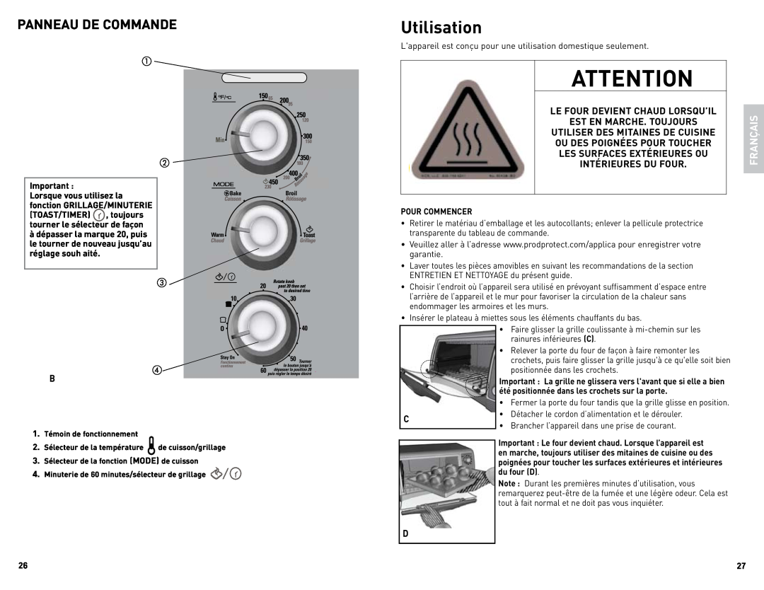 Black & Decker CTO4500SCUC manual Utilisation, Panneau De Commande, ATTENTION$ 65*0 