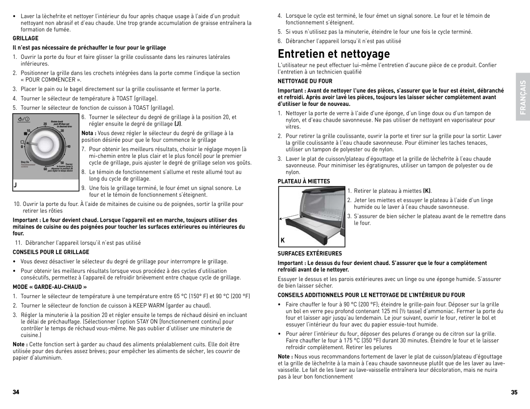 Black & Decker CTO4500SCUC manual Entretien et nettoyage, Français 