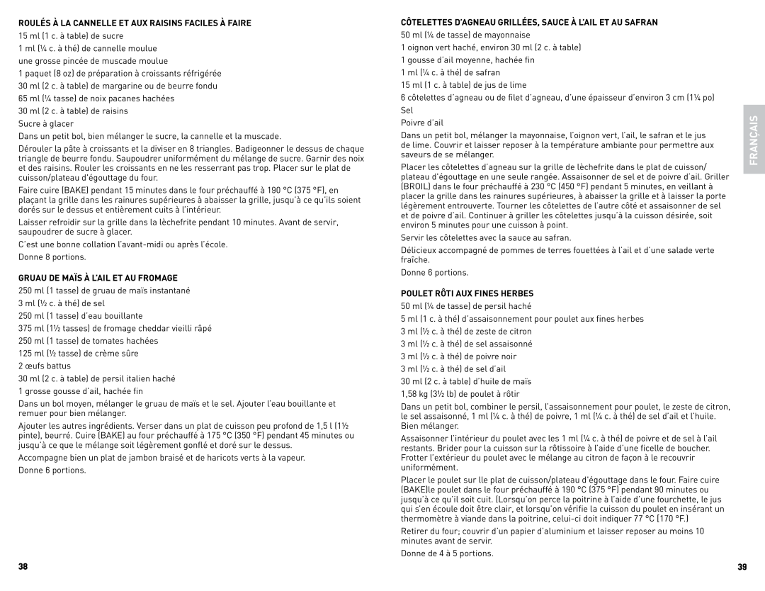 Black & Decker CTO4500SCUC manual Français, Roulés À La Cannelle Et Aux Raisins Faciles À Faire 