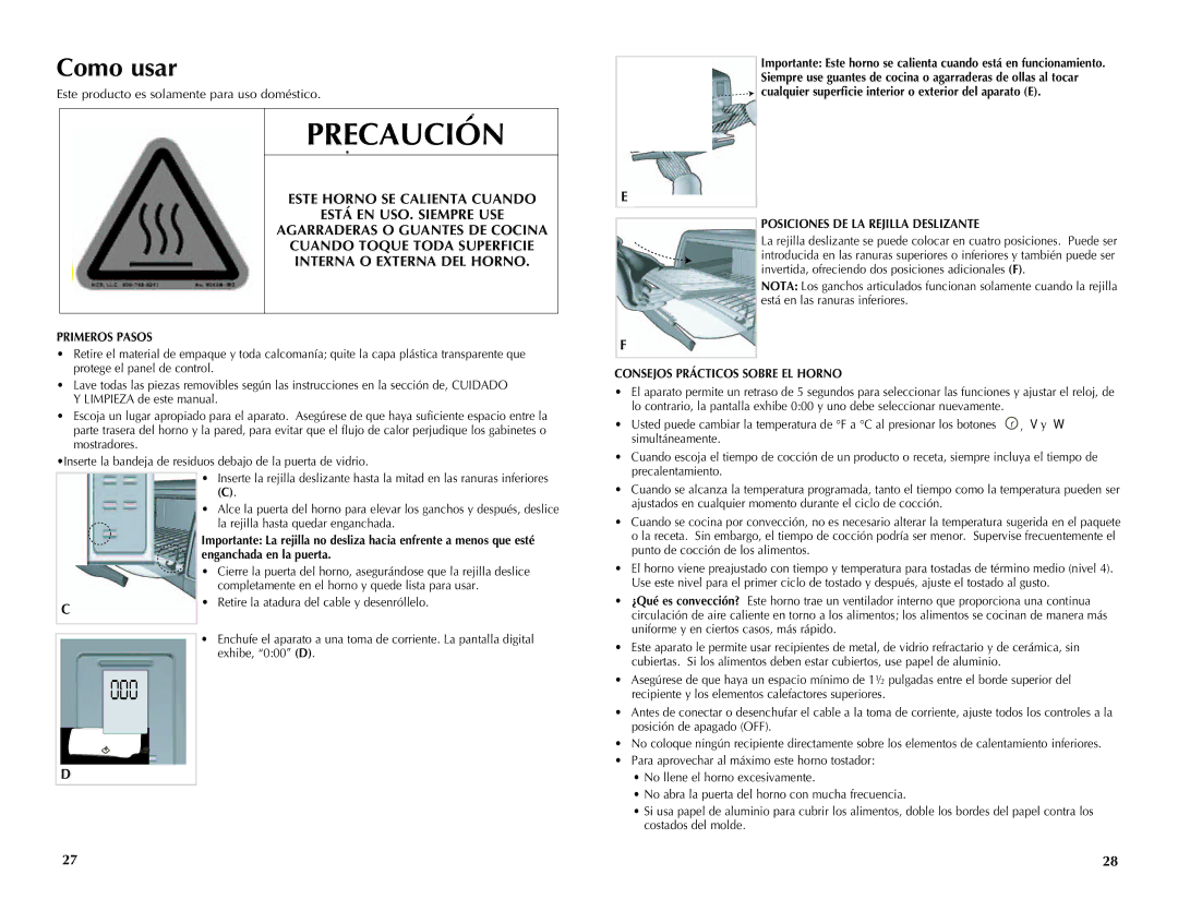 Black & Decker CTO4550SD manual Este Horno SE Calienta Cuando, Está EN USO. Siempre USE, Interna O Externa DEL Horno 