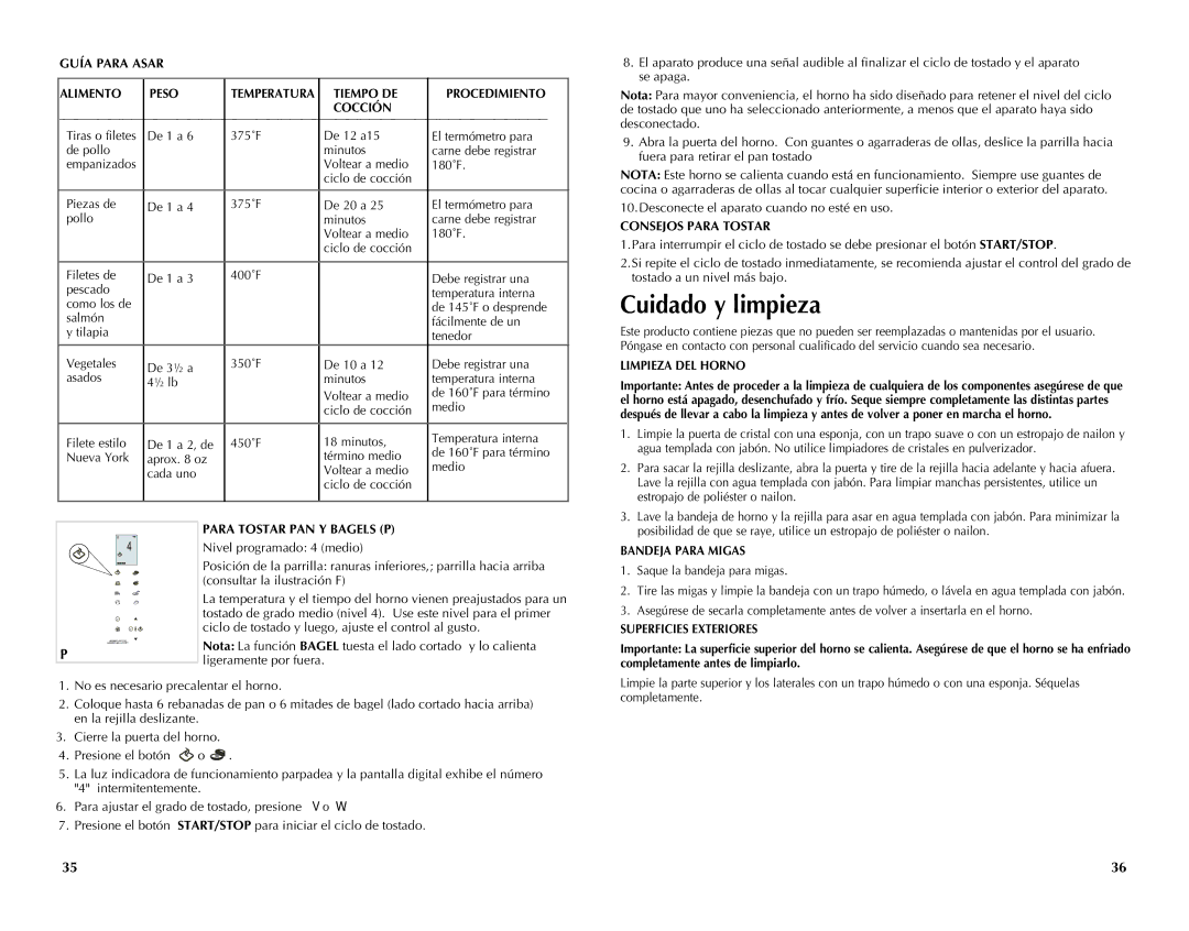 Black & Decker CTO4550SD manual Guía Para Asar Alimento Peso, Tiempo DE Procedimiento Cocción, Consejos Para Tostar 