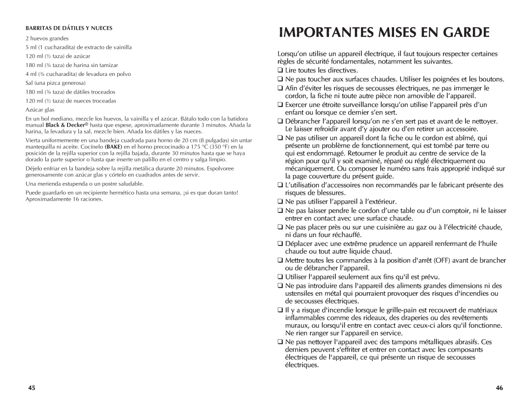 Black & Decker CTO4550SD manual Importantes Mises En Garde 