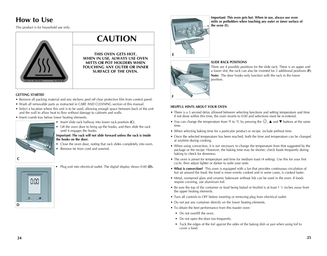 Black & Decker CTO4551SD, CTO4551KT manual When in USE, Always USE Oven, Mitts or POT Holders When, ANY or Inner 