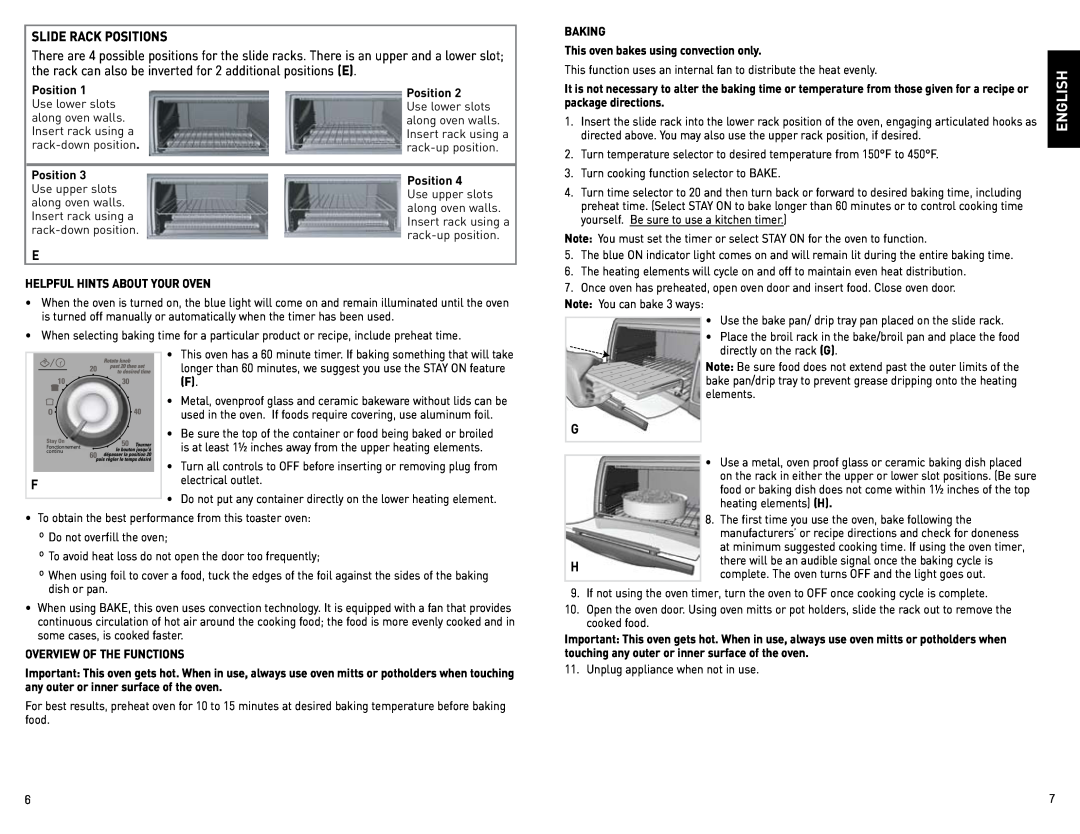 Black & Decker CTO4600BC manual Slide Rack Positions, English 