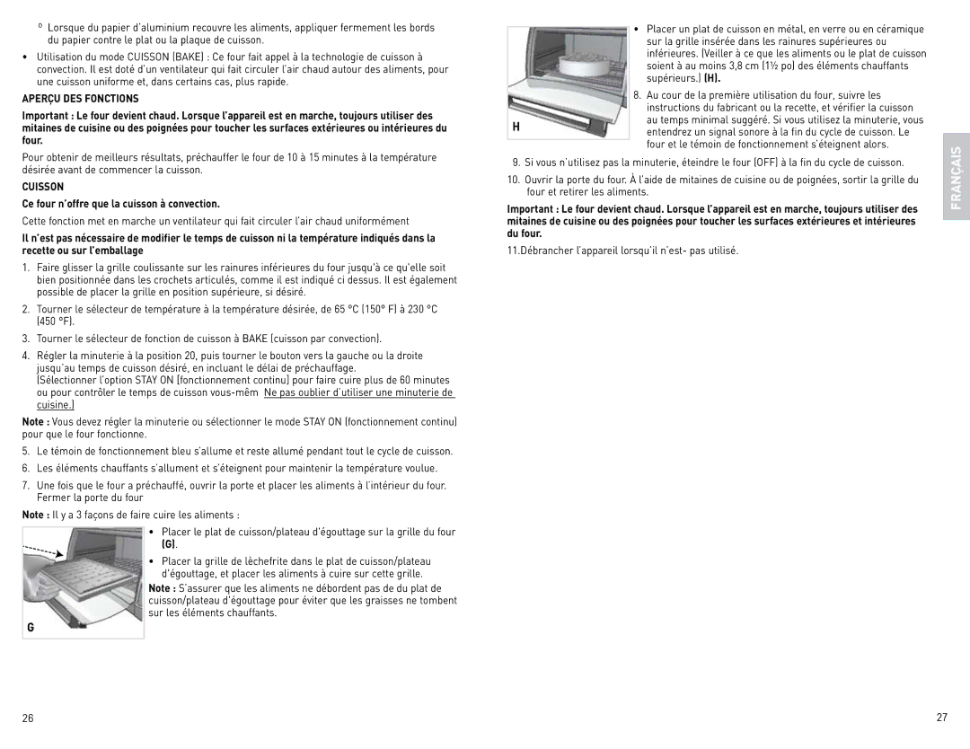 Black & Decker CTO4600BCUC manual Aperçu DES Fonctions, Cuisson 