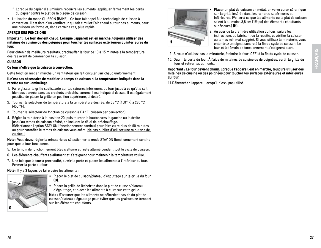 Black & Decker CTO4600BCUC manual Français, Aperçu Des Fonctions 