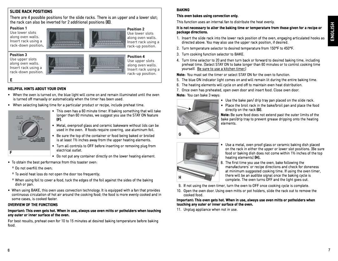Black & Decker CTO4600BCUC manual Slide Rack Positions, English 