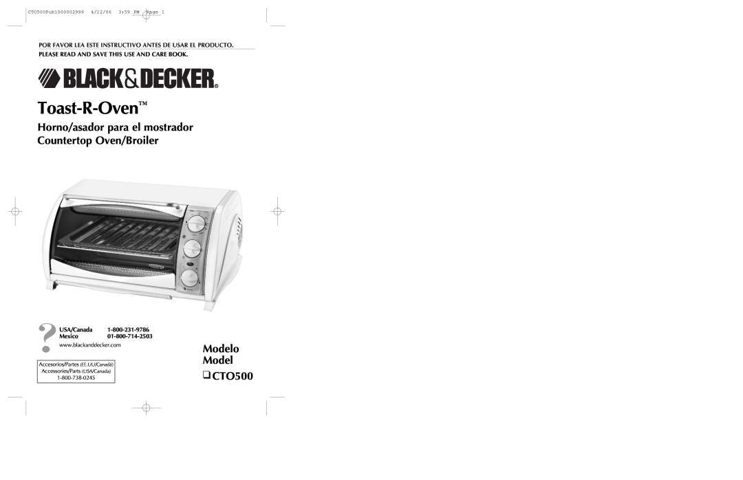 Black & Decker CTO500 manual Modelo, Toast-R-Oven, Horno/asador para el mostrador Countertop Oven/Broiler, Mexico 