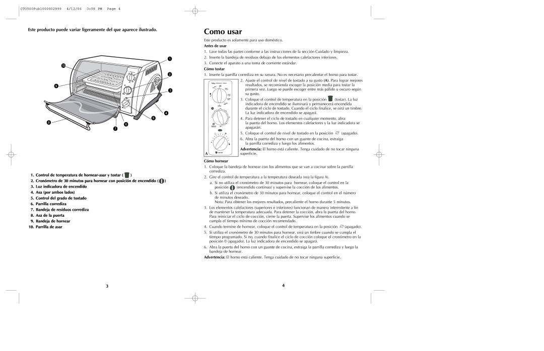 Black & Decker CTO500 manual Como usar, Este producto puede variar ligeramente del que aparece ilustrado 