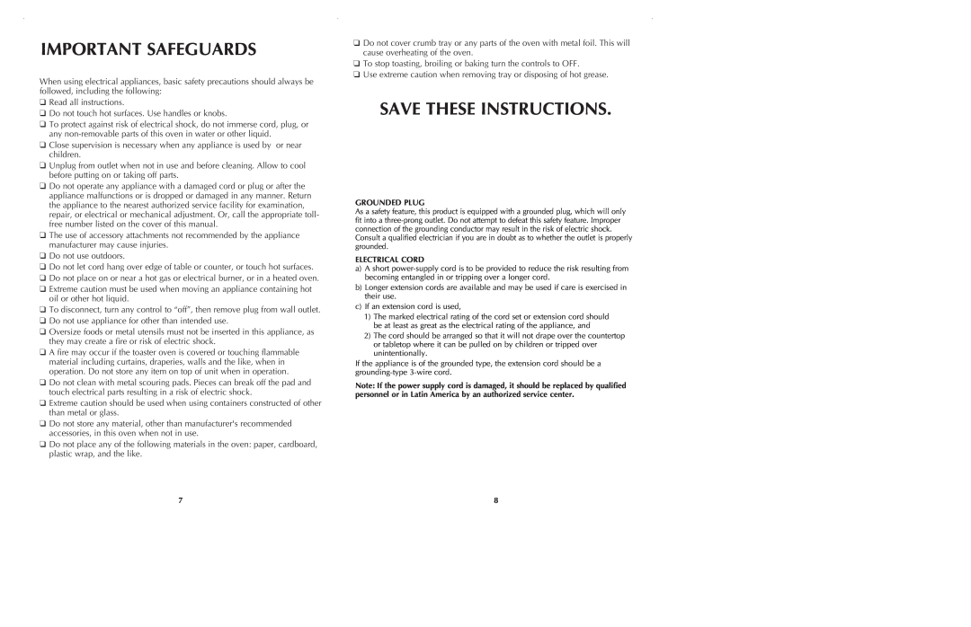 Black & Decker CTO600 manual Important Safeguards, Save These Instructions 