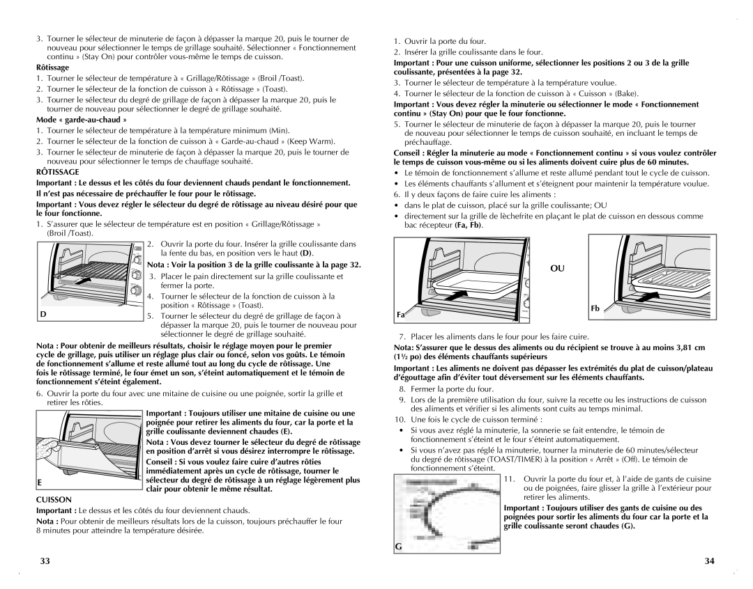 Black & Decker CTO6120B manual Rôtissage, Cuisson 