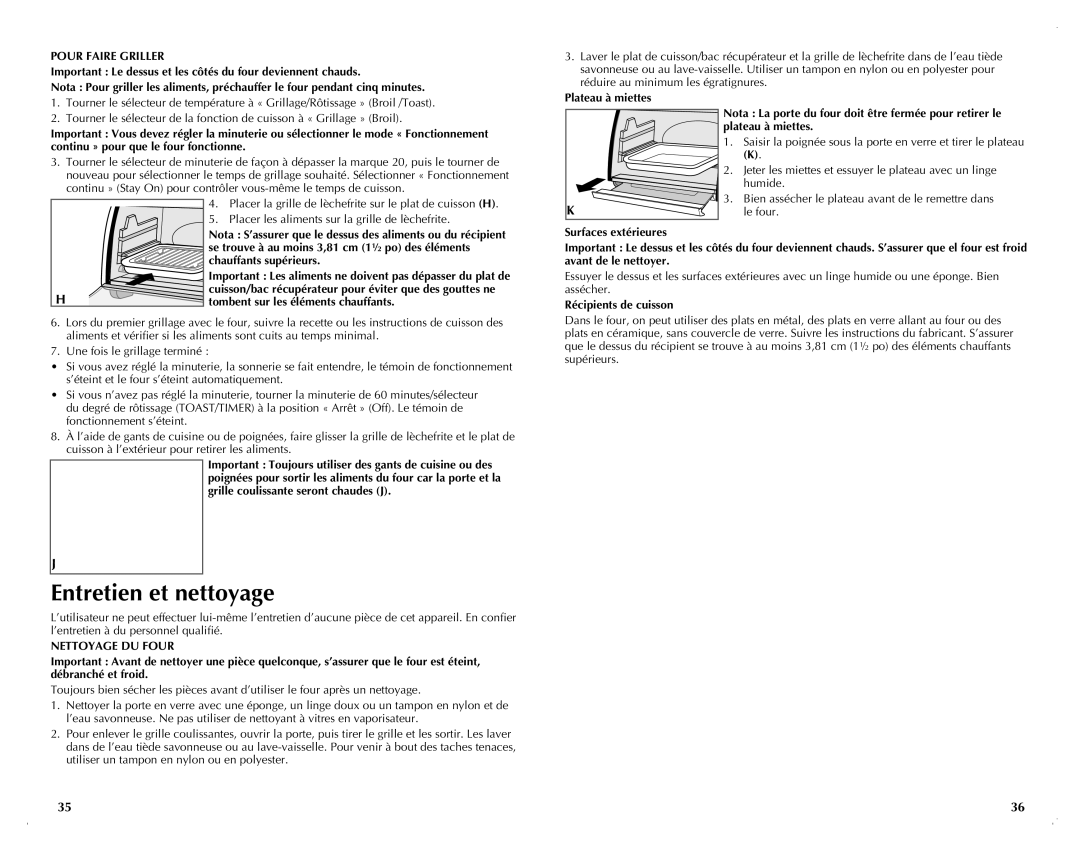 Black & Decker CTO6120 Entretien et nettoyage, Pour Faire Griller, Tombent sur les éléments chauffants, Nettoyage DU Four 