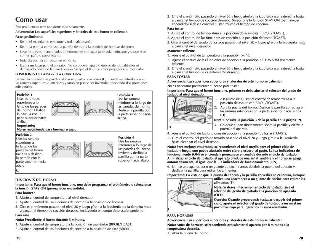 Black & Decker CTO6120B manual Como usar, Consejo Cuando prepare más tostadas después del primer 