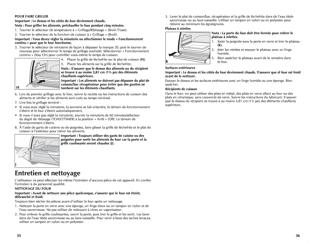 Black & Decker CTO6120B manual Entretien et nettoyage 