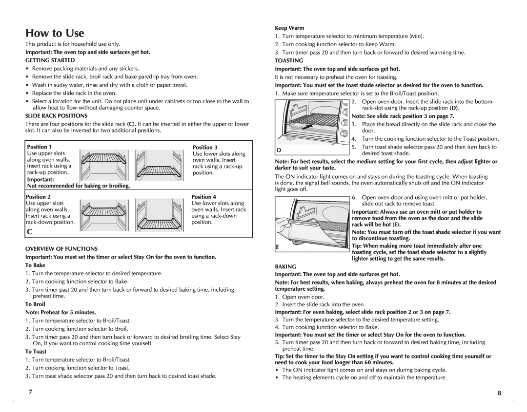 Black & Decker CTO6120B manual How to Use 