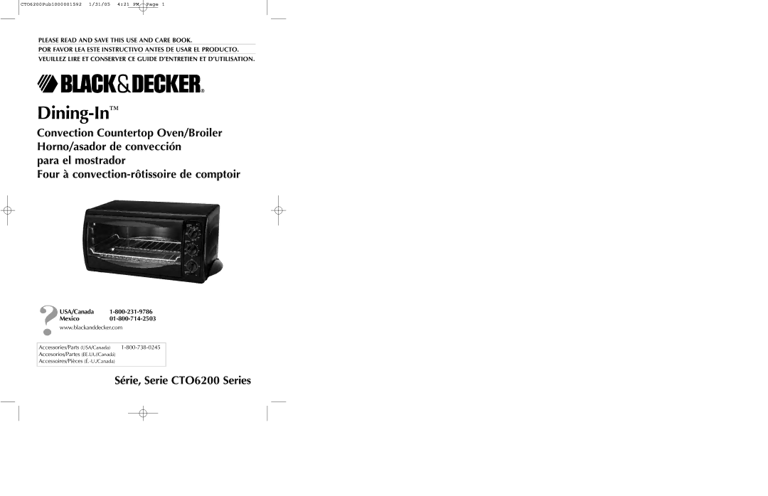 Black & Decker CTO6200 Series manual Para el mostrador Four à convection-rôtissoire de comptoir, ?USA/Canada Mexico 