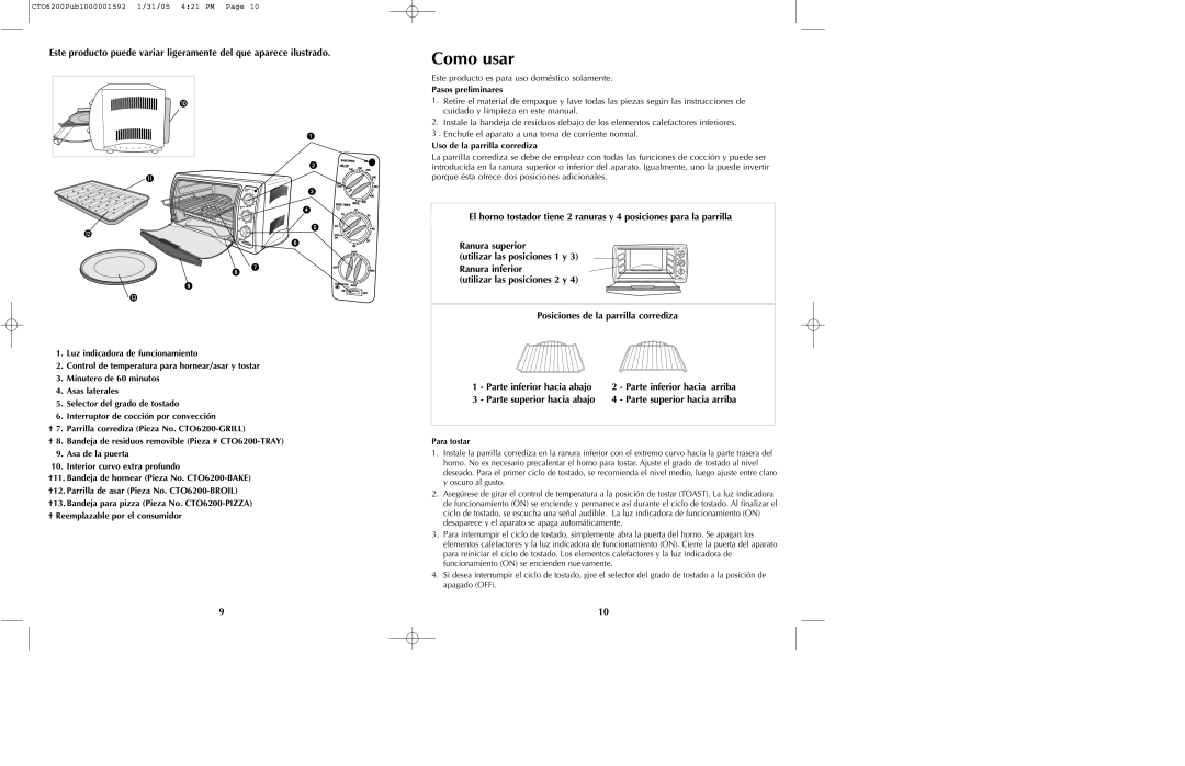 Black & Decker CTO6200 Series manual Como usar, Parte inferior hacia arriba 