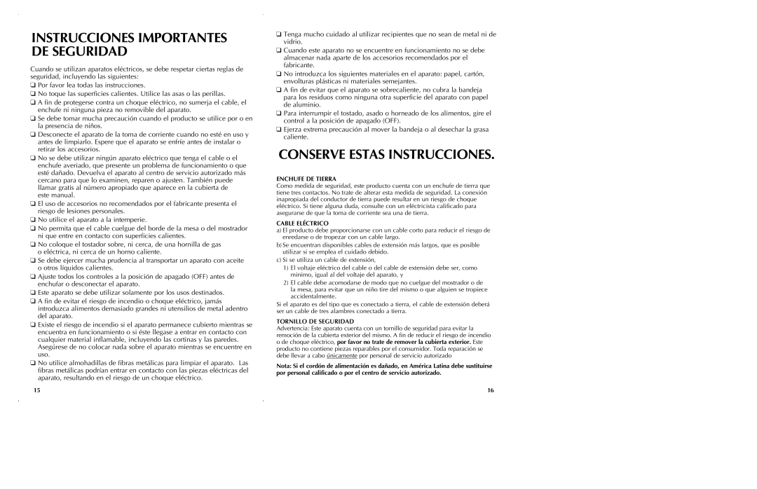 Black & Decker CTO6305, CTO6301 manual Instrucciones Importantes DE Seguridad 