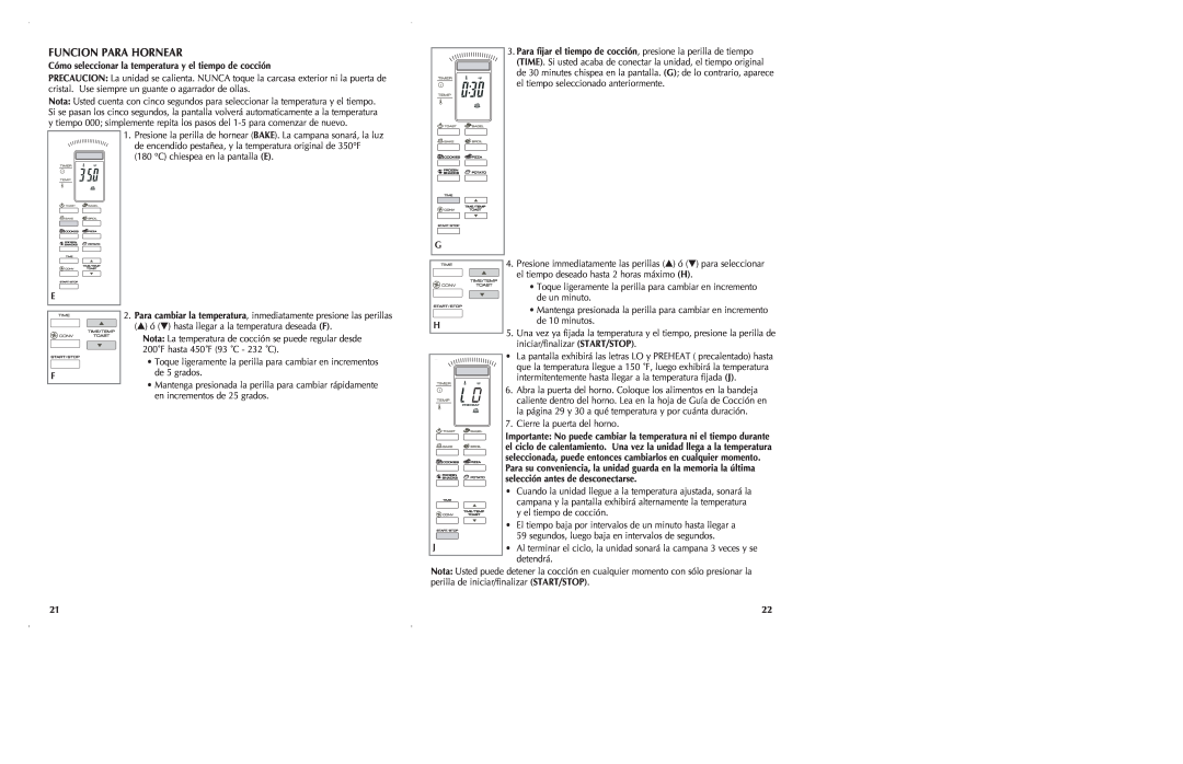 Black & Decker CTO6301, CTO6305 manual Funcion Para Hornear 