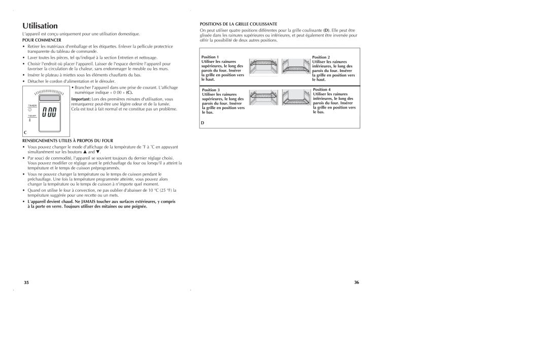 Black & Decker CTO6305, CTO6301 manual Utilisation 