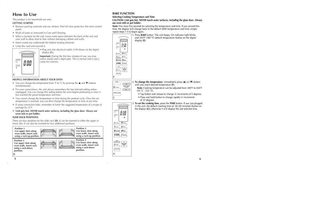Black & Decker CTO6301, CTO6305 manual How to Use, Bake Function 
