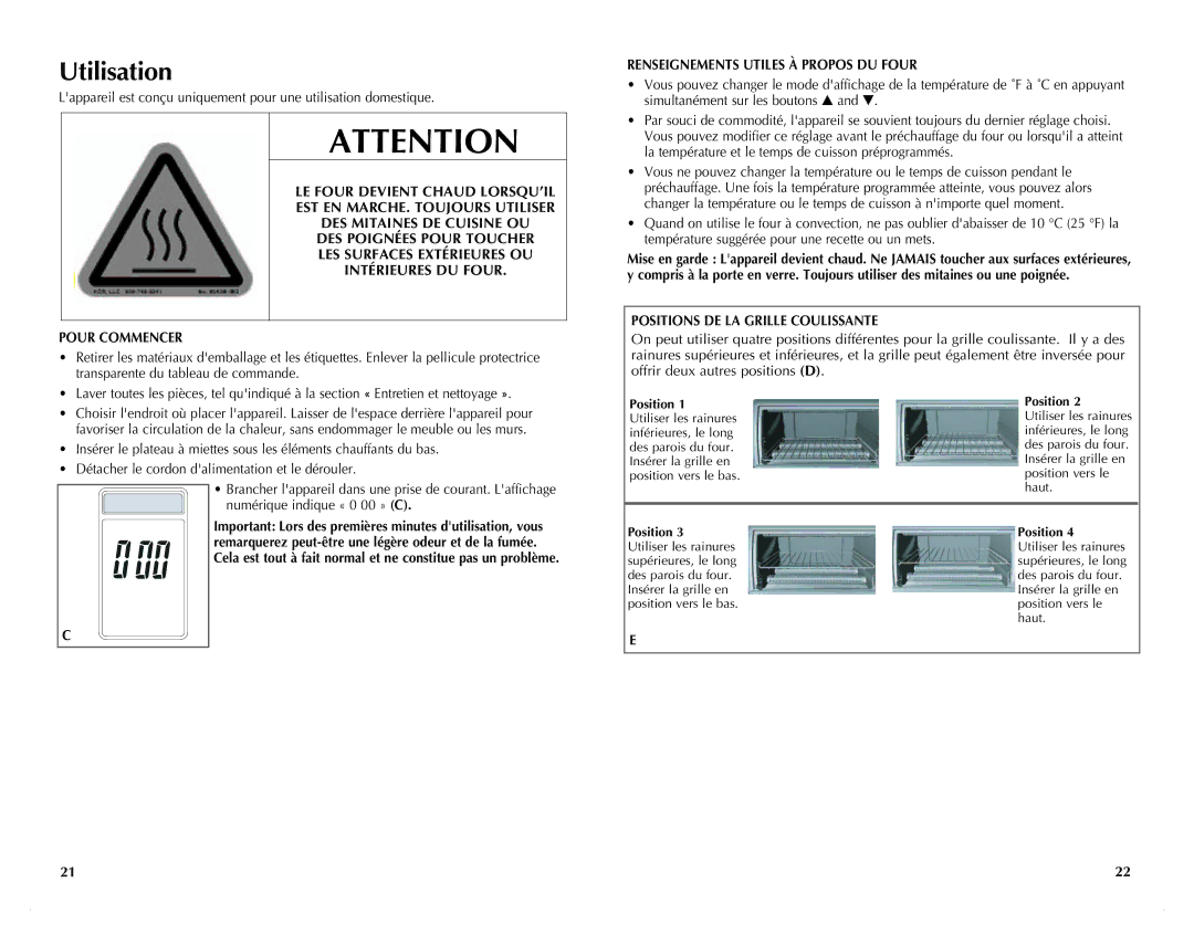 Black & Decker CTO6305C manual Transparente du tableau de commande, Renseignements Utiles À Propos DU Four 