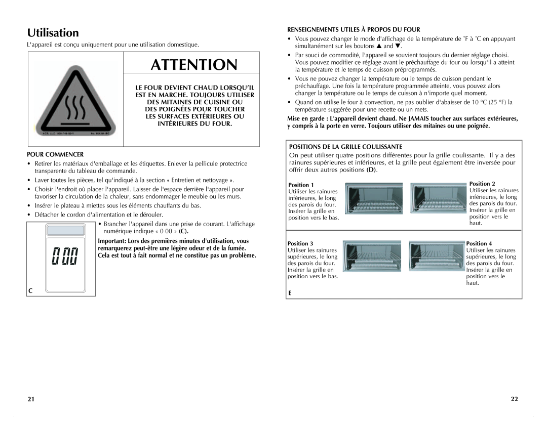 Black & Decker CTO6305C manual ATTENTION$ 65*0, Utilisation 