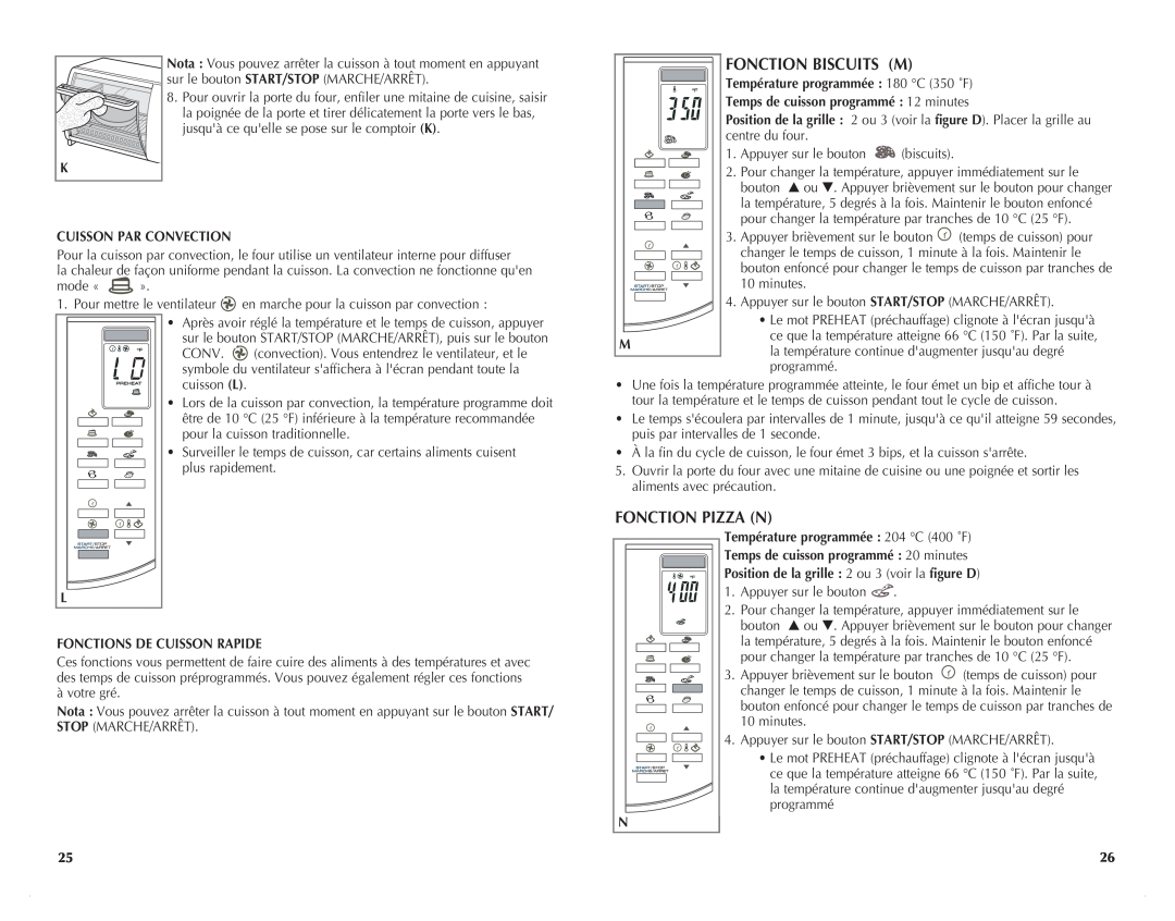 Black & Decker CTO6305C manual Fonction BISCUITS M, Fonction PIZZA N 