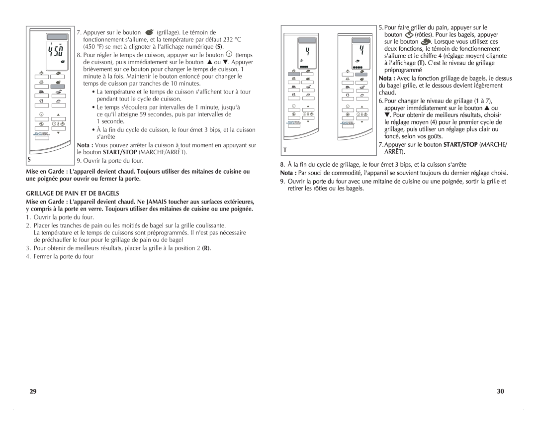 Black & Decker CTO6305C manual Grillage De Pain Et De Bagels 